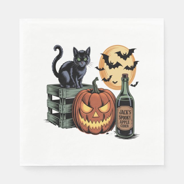 Pumpkin Cat Beer Halloween Napkin (Front)