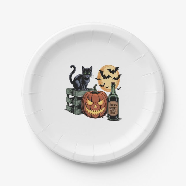 Pumpkin Cat Beer Halloween Paper Plate (Front)