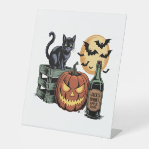 Pumpkin Cat Beer Halloween Pedestal Sign