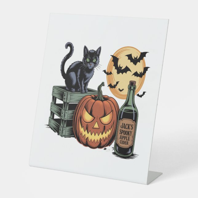 Pumpkin Cat Beer Halloween Pedestal Sign (Front)
