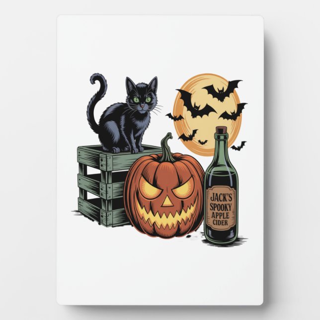 Pumpkin Cat Beer Halloween Plaque (Front)