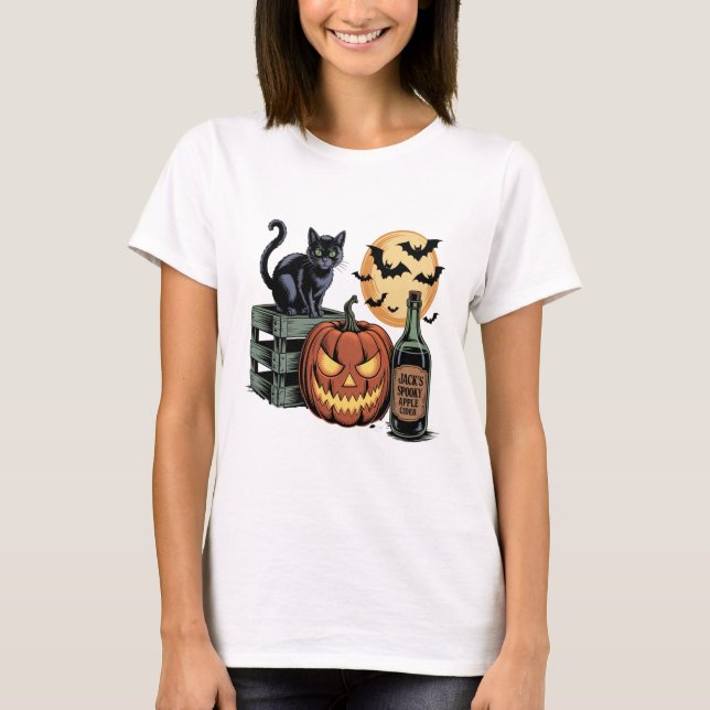 Pumpkin Cat Beer Halloween T-Shirt (Front)
