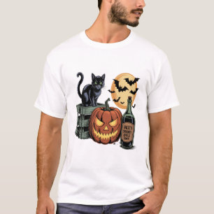 Pumpkin Cat Beer Halloween T-Shirt