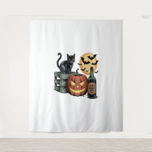 Pumpkin Cat Beer Halloween Tapestry