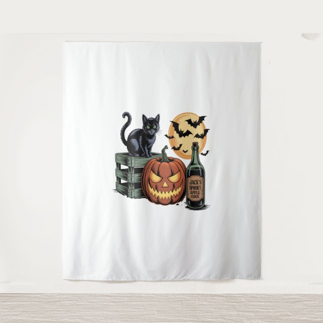 Pumpkin Cat Beer Halloween Tapestry (Front)