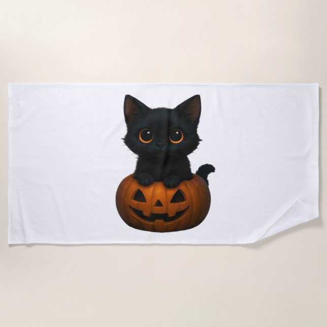 Pumpkin Cat – Cute Spooky Halloween Shirt for Cat  Beach Towel (Front)