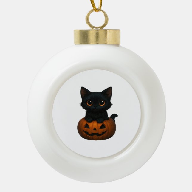 Pumpkin Cat – Cute Spooky Halloween Shirt for Cat  Ceramic Ball Christmas Ornament (Front)