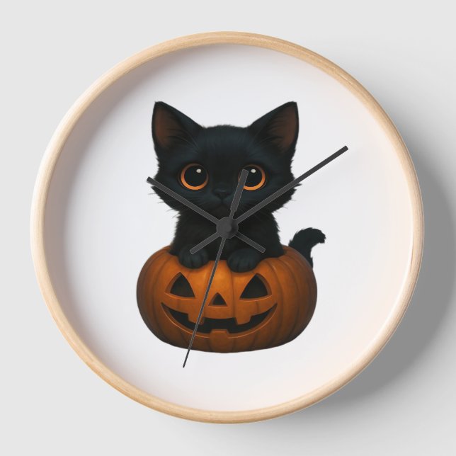 Pumpkin Cat – Cute Spooky Halloween Shirt for Cat  Clock (Front)