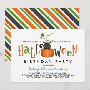 Pumpkin Cat - Halloween Birthday Party Invitation
