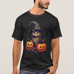 pumpkin cat halloween black cat mens costume girls T-Shirt