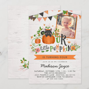 Pumpkin Cat - October Kids Birthday Party Photo Invitation