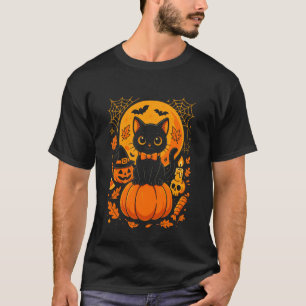 Pumpkin Cat Shirt, Spooky Black Cat Tie Jack O Lan T-Shirt