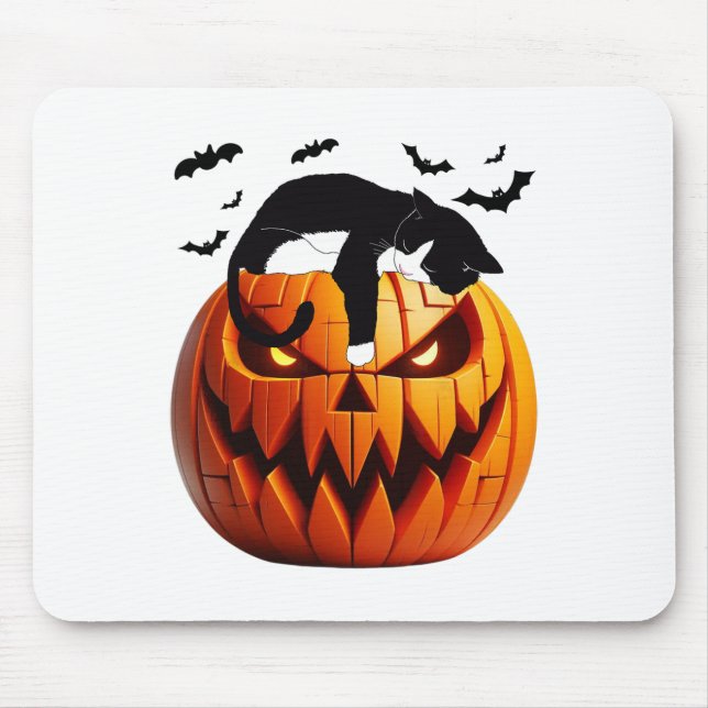 Pumpkin Cat Tuxedo Halloween Bring Excitement For  Mouse Mat (Front)
