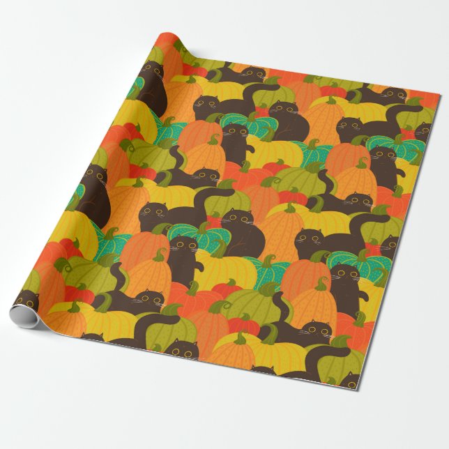 Pumpkin Cats Wrapping Paper (Unrolled)