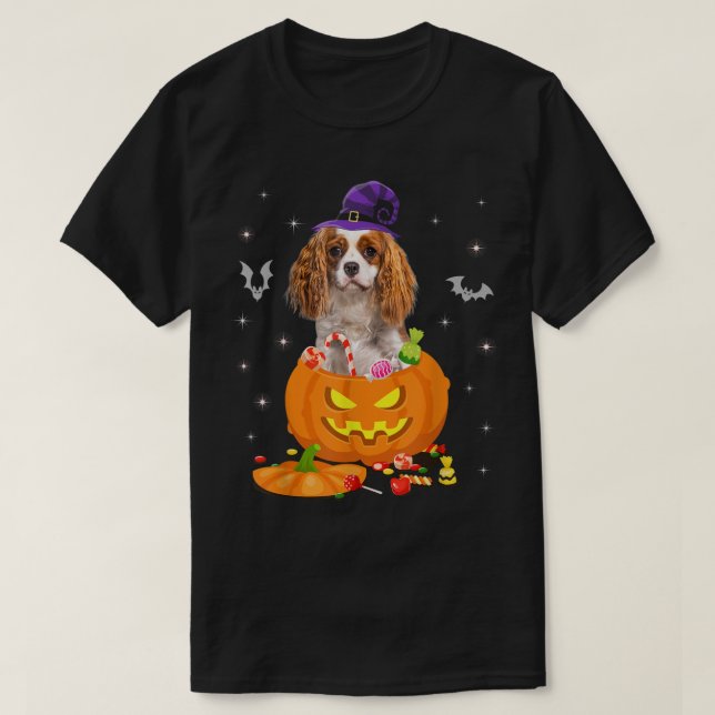 Pumpkin Cavalier King Charles Spaniel Halloween Ha T-Shirt (Design Front)