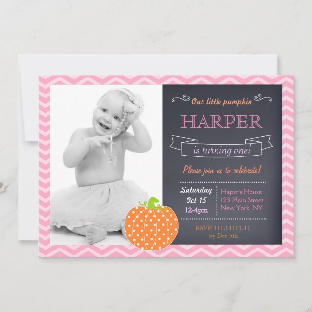 Pumpkin Chalkboard Birthday Invitations (Front)
