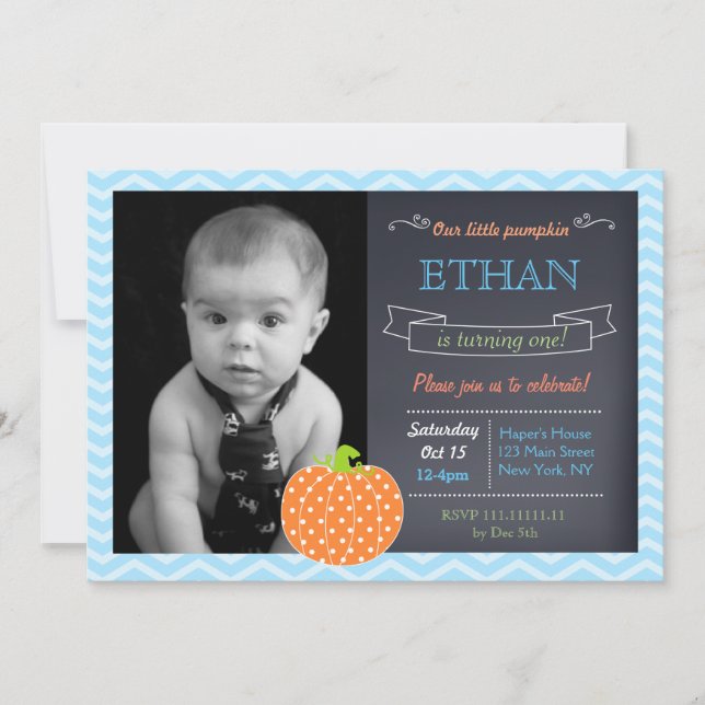 Pumpkin Chalkboard Birthday Invitations (Front)