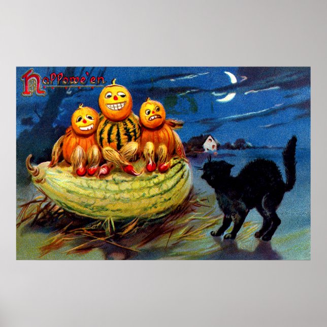 Pumpkin Characters and Black Cat Poster (Front)
