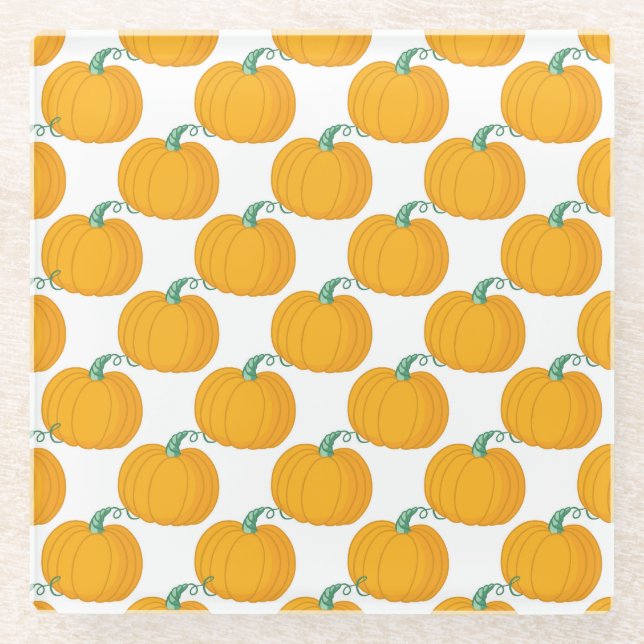 Pumpkin Charm: Vintage Hand-Drawn Pattern. Glass Coaster (Front)