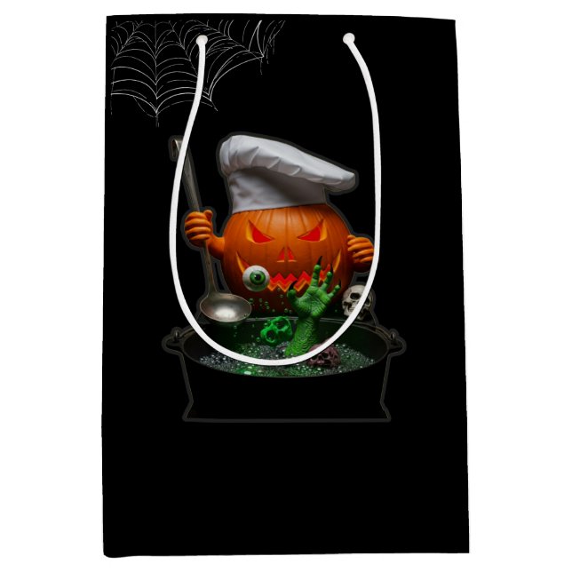 Pumpkin Chef Halloween – Spooky Cauldron design Medium Gift Bag (Front)