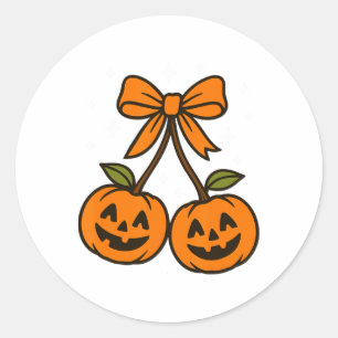 Pumpkin Cherries Halloween Pumpkin Autumn Girly Fa Classic Round Sticker