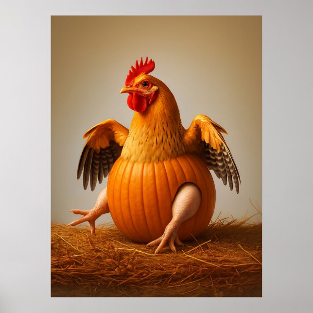 Pumpkin Chicken Art, Funny Chicken Wall Art (Front)