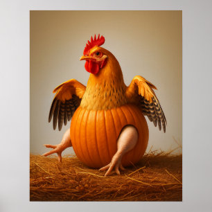 Pumpkin Chicken Art, Funny Chicken Wall Art