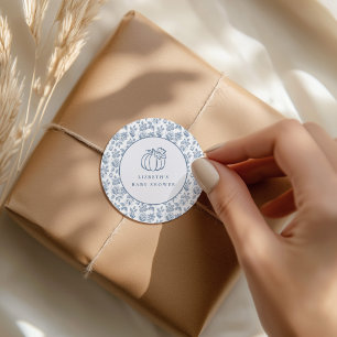 Pumpkin Chinoiserie Floral Blue Toile Classic Round Sticker