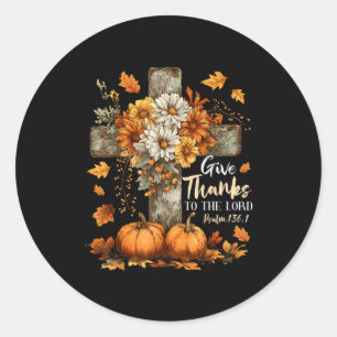 Pumpkin Christian Give Thanks To The Lord Floral F Classic Round Sticker