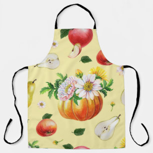 Pumpkin, chrysanthemum: autumn fruit illustration. apron