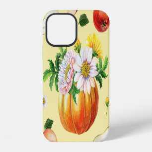 Pumpkin, chrysanthemum: autumn fruit illustration. iPhone 12 case