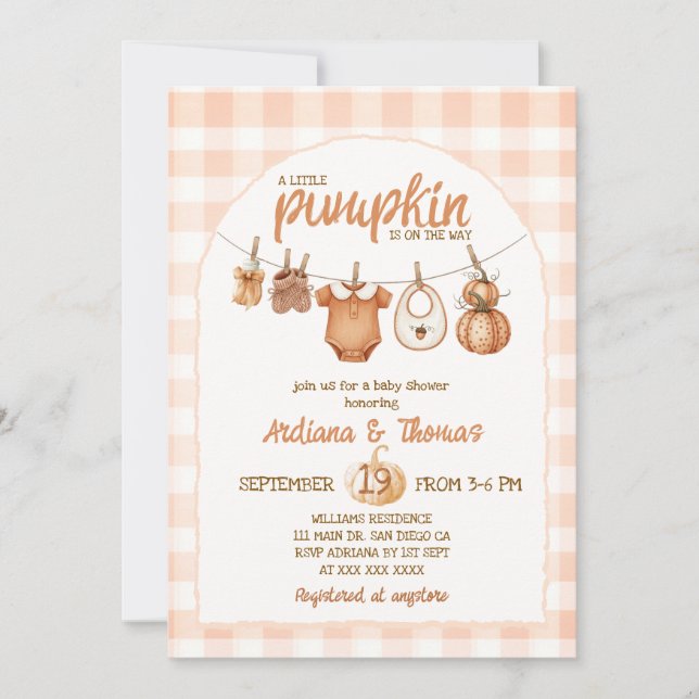 Pumpkin Clothesline Rustic Baby Shower  Invitation (Front)