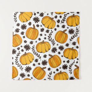 Pumpkin color seamless pattern, hand drawn squash  tapestry