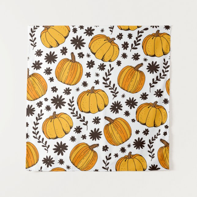 Pumpkin color seamless pattern, hand drawn squash  tapestry (Front)