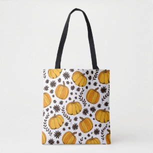 Pumpkin color seamless pattern, hand drawn squash tote bag