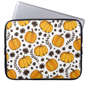 Pumpkin colour seamless pattern, hand drawn squash laptop sleeve