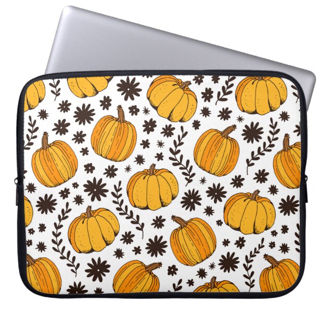 Pumpkin colour seamless pattern, hand drawn squash laptop sleeve (Front)