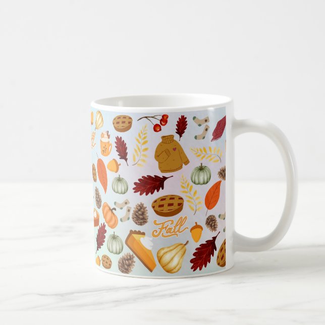 Pumpkin Colourful Red Orange Yellow Falling Leaves Coffee Mug (Right)