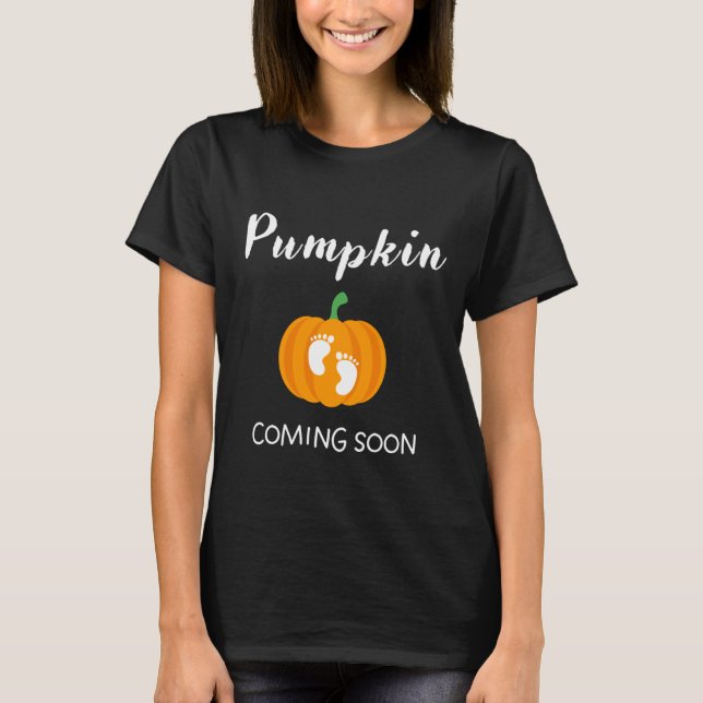 Pumpkin Coming Pregnancy Announcement Halloween T-Shirt (Front)