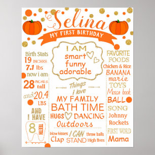 Pumpkin Confetti Birthday sign poster milestone