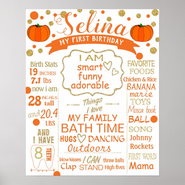 Pumpkin Confetti Birthday sign poster milestone (Front)