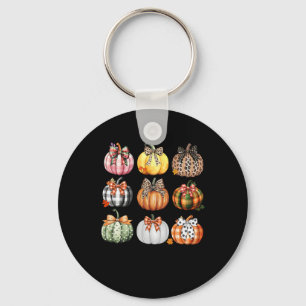 Pumpkin Coquette Bow Season Thanksgiving Autumn Fa Key Ring
