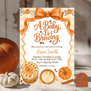 Pumpkin Coquette Fall coffee A baby is brewing Invitation