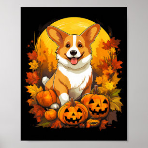 Pumpkin Corgi Dog Halloween Thanksgiving Poster