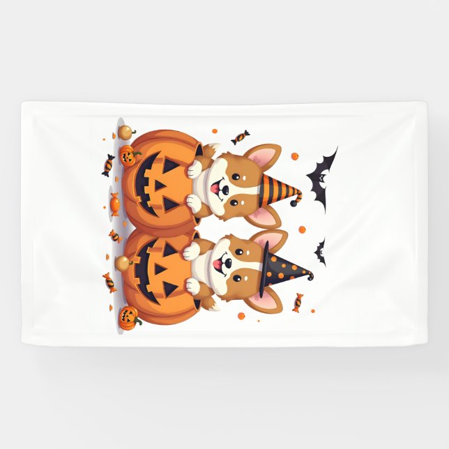 Pumpkin Corgi Party Banner (Horizontal)