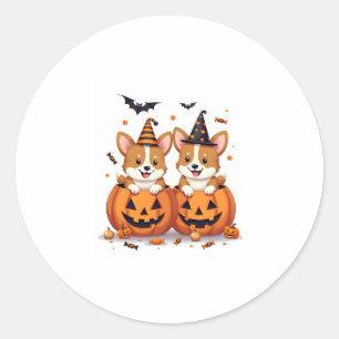 Pumpkin Corgi Party Classic Round Sticker