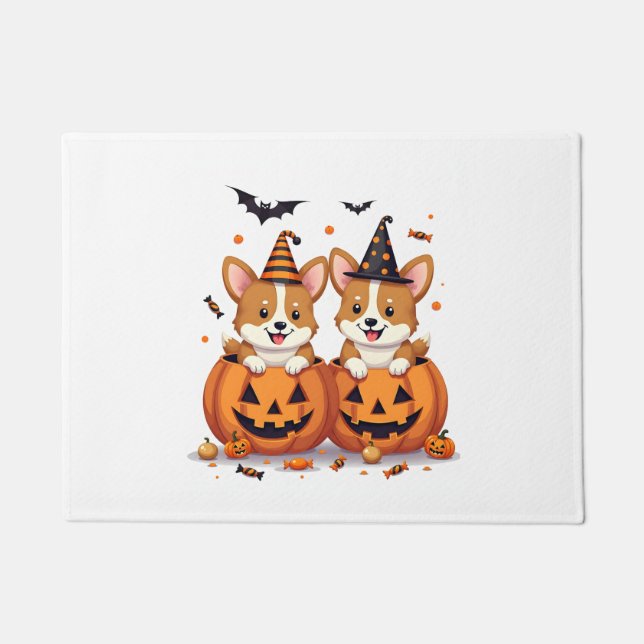 Pumpkin Corgi Party Doormat (Front)