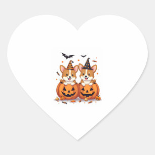 Pumpkin Corgi Party Heart Sticker