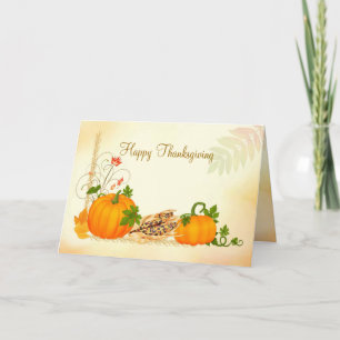 Pumpkin, corn and fall leaves Thanksgiving Card