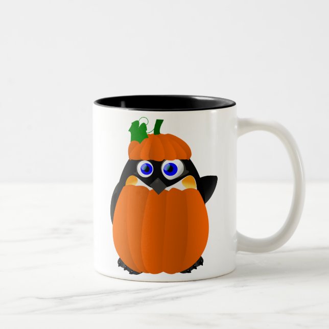 Pumpkin Costume Halloween Penguin Two-Tone Coffee Mug (Right)